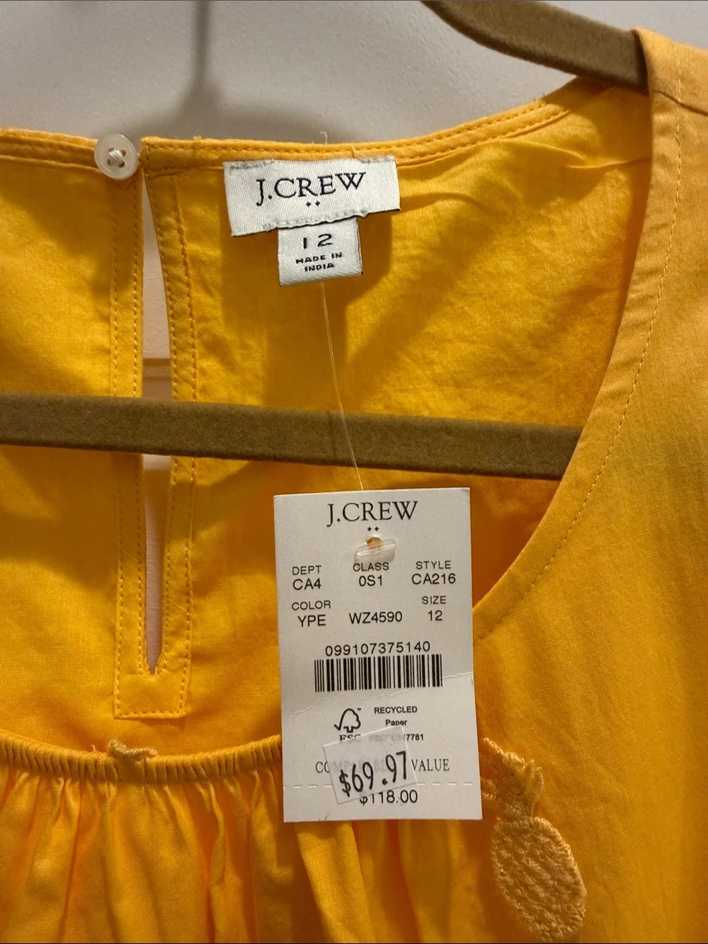 J. Crew Yellow Pineapple Embroidered Sundress